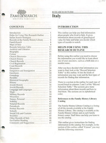 Italy Research Outline