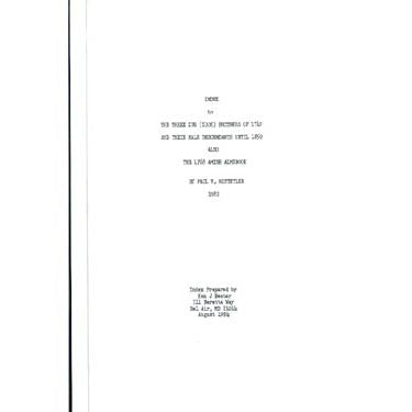 Index to "The Three Zug (Zook) Brothers of 1742 and Their Male Descendants to 1850" - Ken J. Heeter