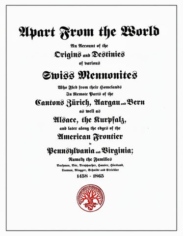 Title page of a book about Swiss Mennonites fleeing to America, with a red emblem at the bottom.