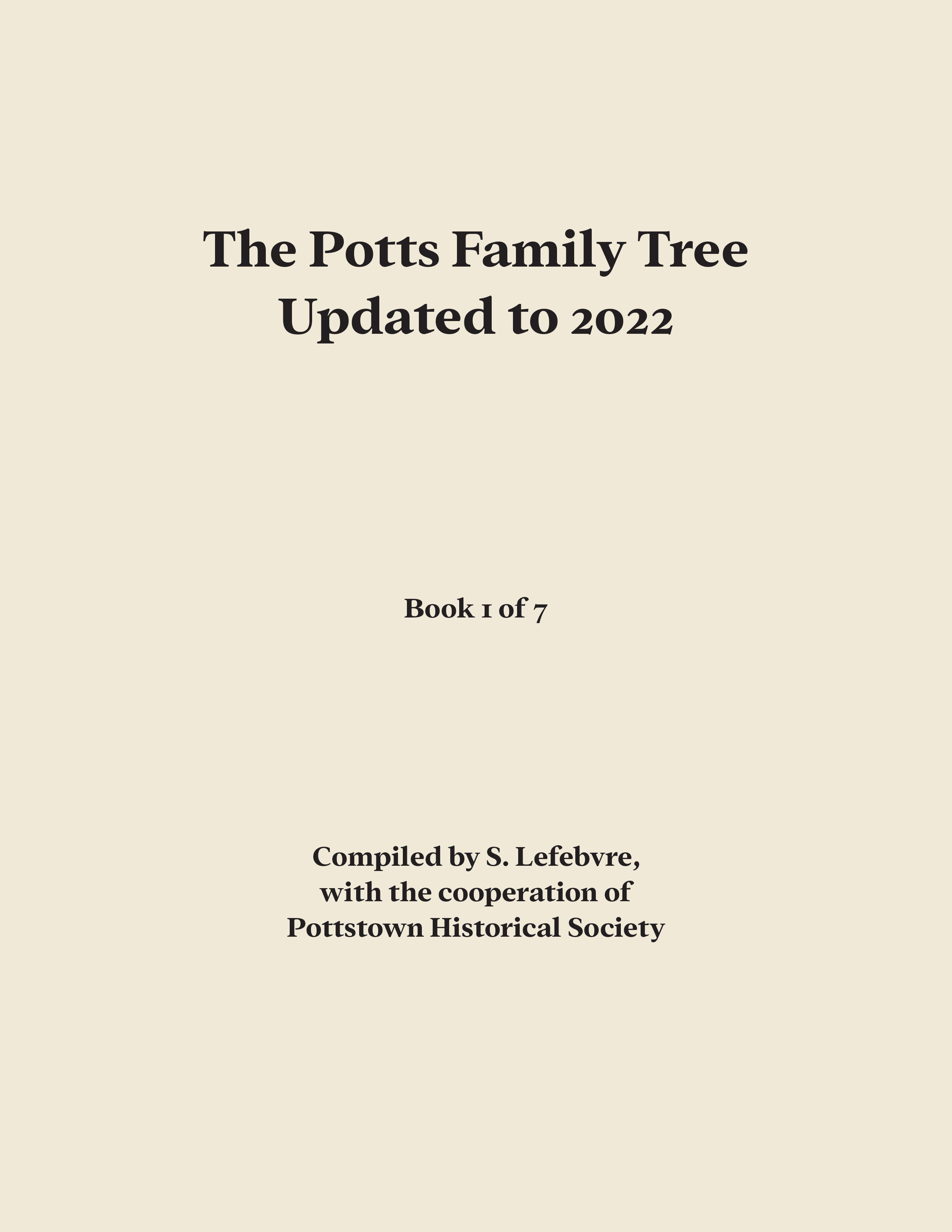 The Potts Family Tree Updated to 2022: S. Lefebvre: Masthof: Books