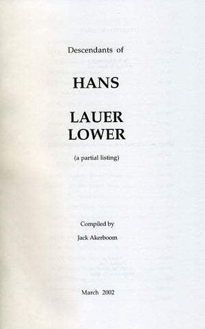 The Descendants of Hans Lauer/Lower - Jack Akerboom